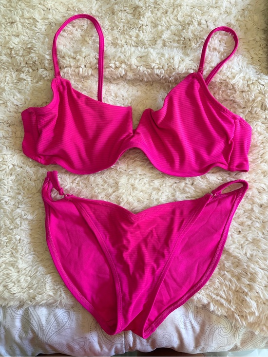 No Boundaries Other - No Boundaries Hot Pink Ribbed Bikini Set